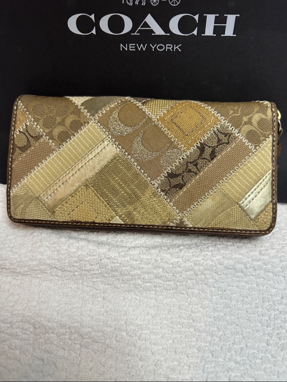 Coach Gold and Brown Patchwork Zip Wallet - Picture 11 of 11